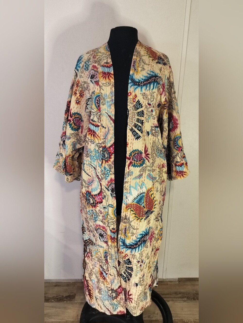 Raj Multicolor Floral Paisley Long Kimono Jacket